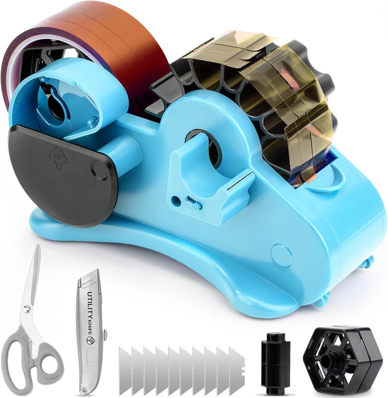 ThinkLearn Heat Tape Dispenser - Sublimation Heat Transfer Tape Dispenser with Scissors and Utility Knife, 1 '' & 3'' Core, Multi-Roll Pre-Cut Tape Dispenser for Crafting, PreCut 1.4'' Pieces, Blue - Image 1